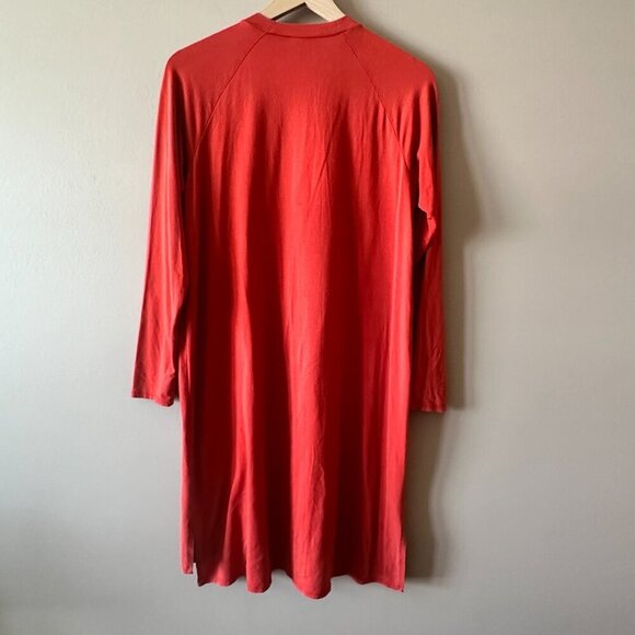Women's XS Eileen Fisher Jersey Crew Neck Dress Burnt Red Stepped Hem Stretch - Picture 3 of 8